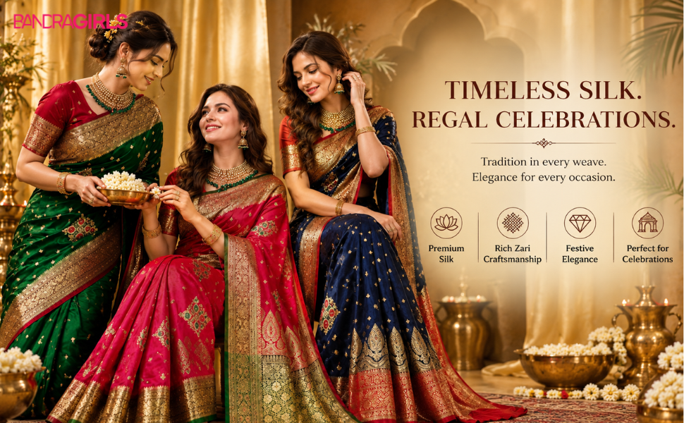 Womens Banarasi Kanjivaram Art Silk Saree with Blouse Material